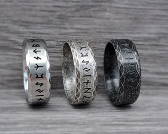 Personalised Nordic Retro Viking Ancient Runes Ring Engraved Titanium Steel Runestone Odin Letter Viking Ring Amulet Men Women Anniversary