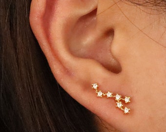 Vierge, signe du zodiaque, douze étoiles, constellation, horoscope, cartilage, boucle d'oreille, lobe, cartilage, hélice, inoxydable, or, argent, rose, cadeau anniversaire