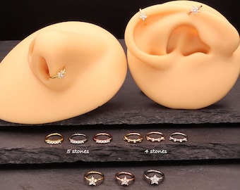 Nose Helix Hoop Earring 18K Gold Plated Silver Rose Gold Cubic Zirconia Stones Flower