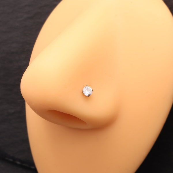 20g Simple Nose Piercing - Surgical Steel with Bright light catching Cubic Zirconia - Nose Stud