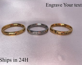 Personalisierter gravierter Ring Edelstahl Benutzerdefinierter Name Nachricht Geschenk Unisex