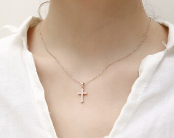X10 18k Rose Gold Cross Frosted Stainless Steel Necklace Minimalist