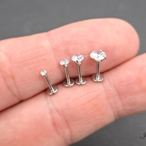 Boucles d'oreilles diamant rond simple labret Cz solitaire minimaliste 16G zircone cubique or 18 carats argent rose noir haltères image 8