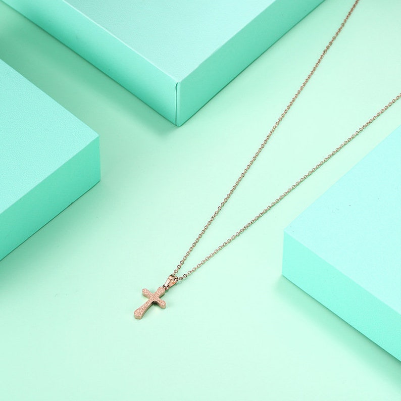 X10 18k Rose Gold Cross Frosted Stainless Steel Necklace Minimalist