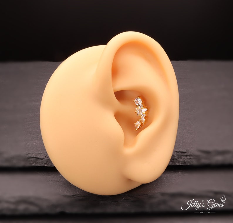 Beautiful Helix Rook Conch & Lobe earrings 18k Gold Silver Rose Cubic Zirconia Cartilage earring barbell lip ear daith labret or curved bar image 7