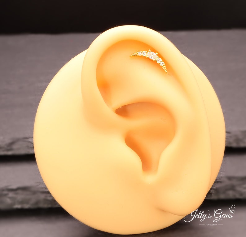 Beautiful Helix Rook Conch & Lobe earrings 18k Gold Silver Rose Cubic Zirconia Cartilage earring barbell lip ear daith labret or curved bar image 5