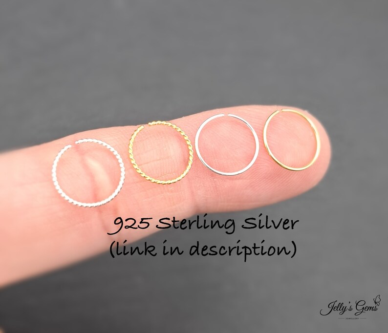 Petit cerceau Tiny Hoop Boucle d'oreille minimaliste en or 18 carats et argent pour Tragus Hoop Cartilage Hoop Helix Hoop Huggie Dainty Nez chirurgical Hoop lèvre image 3