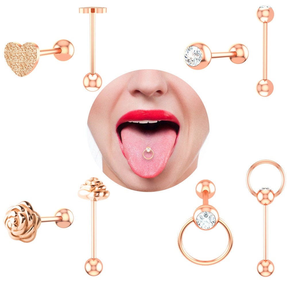 Lengua Barbells anillos Hipoalergénico Corazón Flor Forma | Etsy