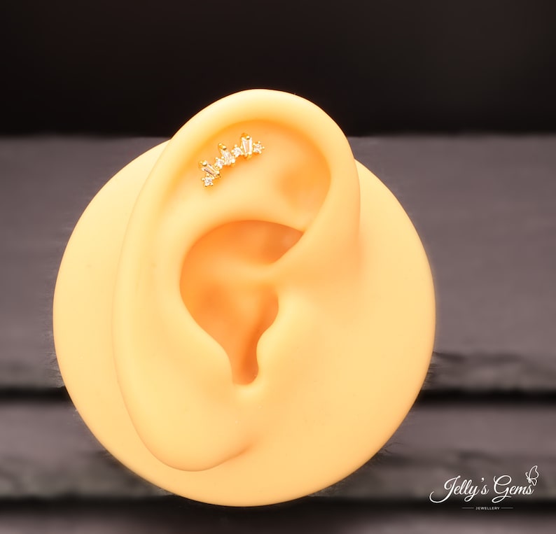 Beautiful Helix Rook Conch & Lobe earrings 18k Gold Silver Rose Cubic Zirconia Cartilage earring barbell lip ear daith labret or curved bar image 8