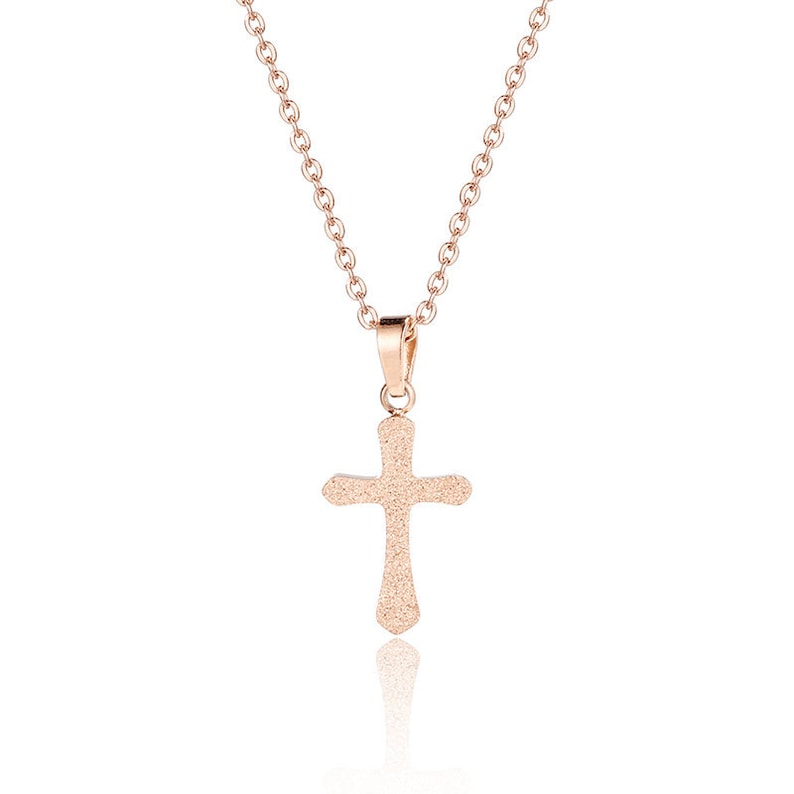 X10 18k Rose Gold Cross Frosted Stainless Steel Necklace Minimalist