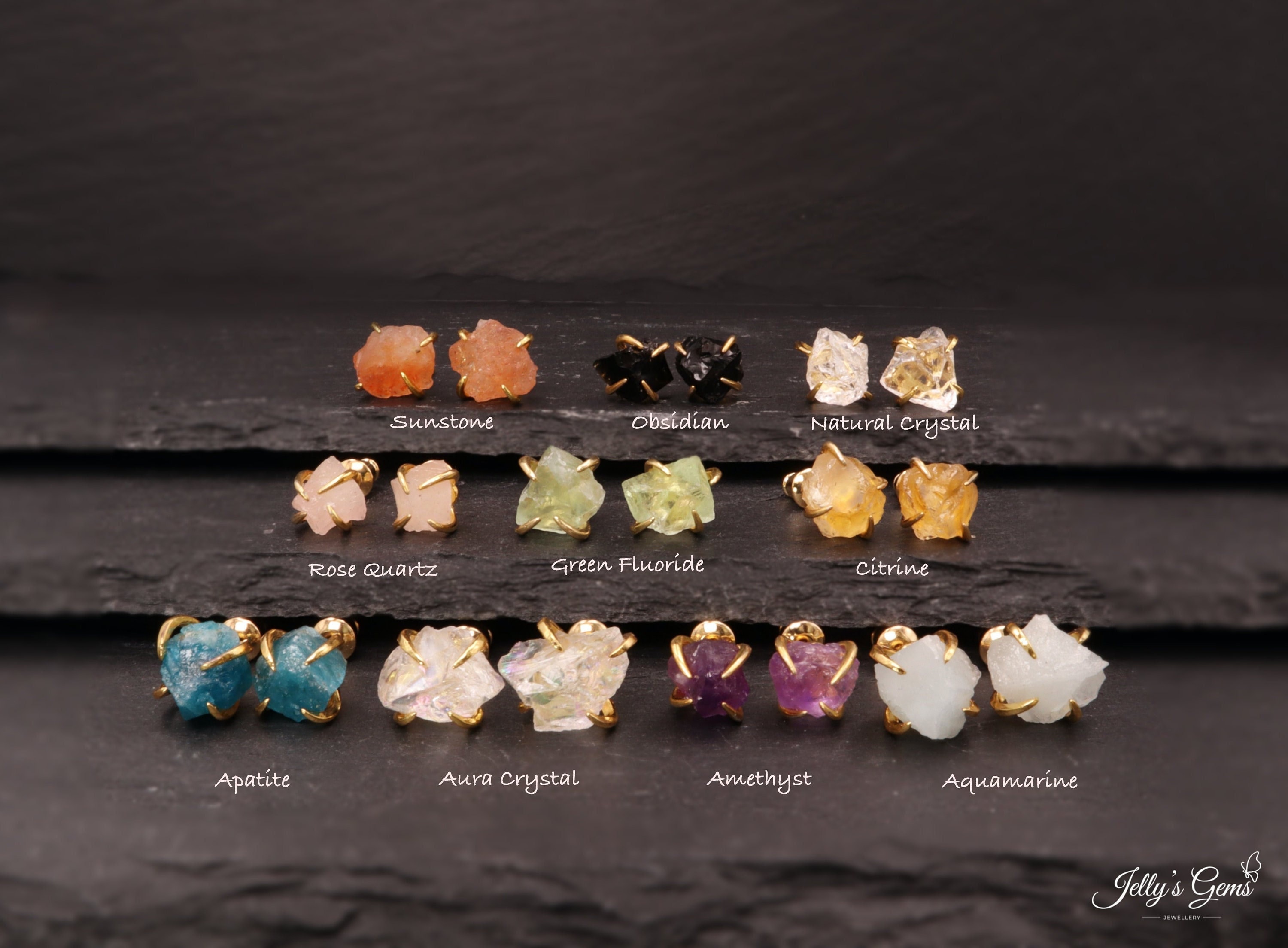 Natural Healing 18K Gold Crystal Stud Gold Earrings Good Energy