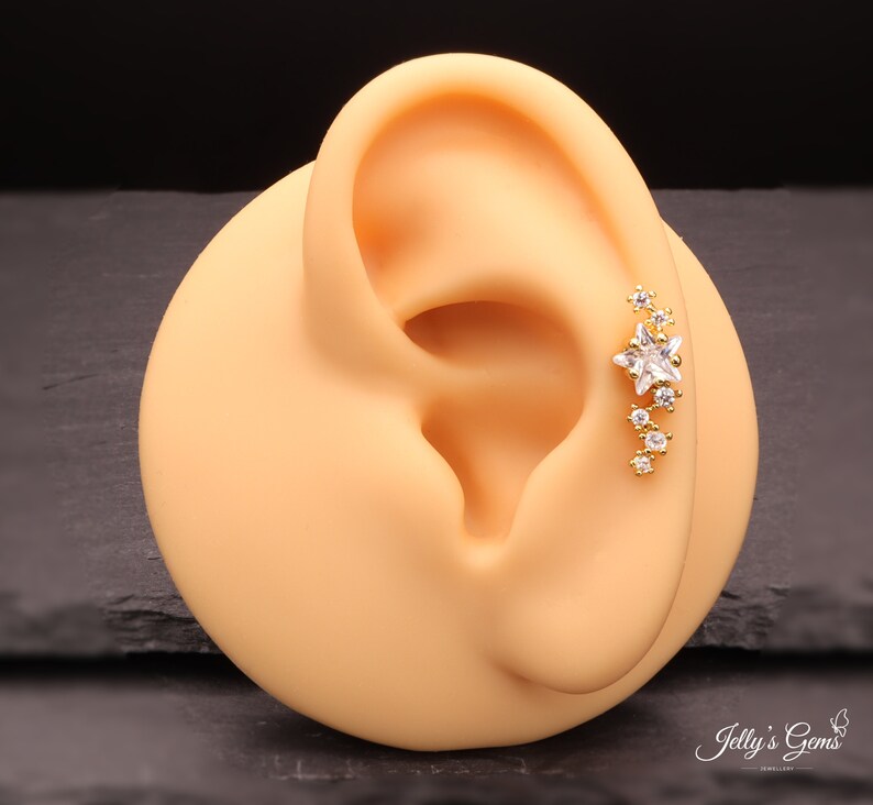 Beautiful Helix Rook Conch & Lobe earrings 18k Gold Silver Rose Cubic Zirconia Cartilage earring barbell lip ear daith labret or curved bar image 6