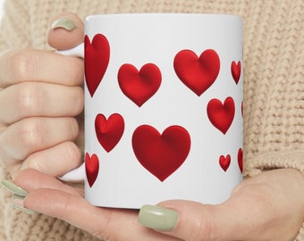 Red Hearts Mug, Valentine's Gift, Gift for Her, Coffee Lover Gift, Hearts Coffee Mug, Valentine Mug, Love Coffee Mug,