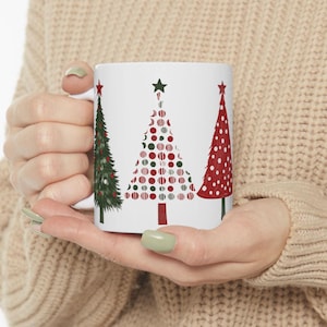 Whimsical Christmas Tree Mug, Christmas Mug, Gift for Her, Cute Holiday Mug, Farmhouse Mug