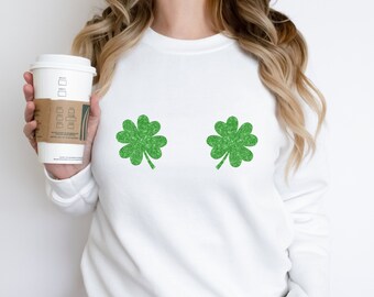 St Patricks Day Shirt, Four Leaf Clover Sweatshirt, Irish Gift, Lucky Shirt, Clover Sweatshirt, Double Clover Heart Sweatshirt,