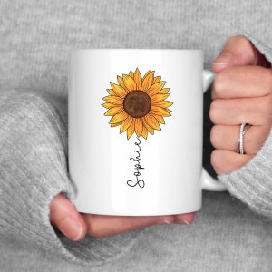 Personalized Sunflower Mug, Personalized Flower Coffee Mug, Personalized Mug, Custom Flower Mug, Sunflower Gift, Garden Lover Gift, Mom Gift
