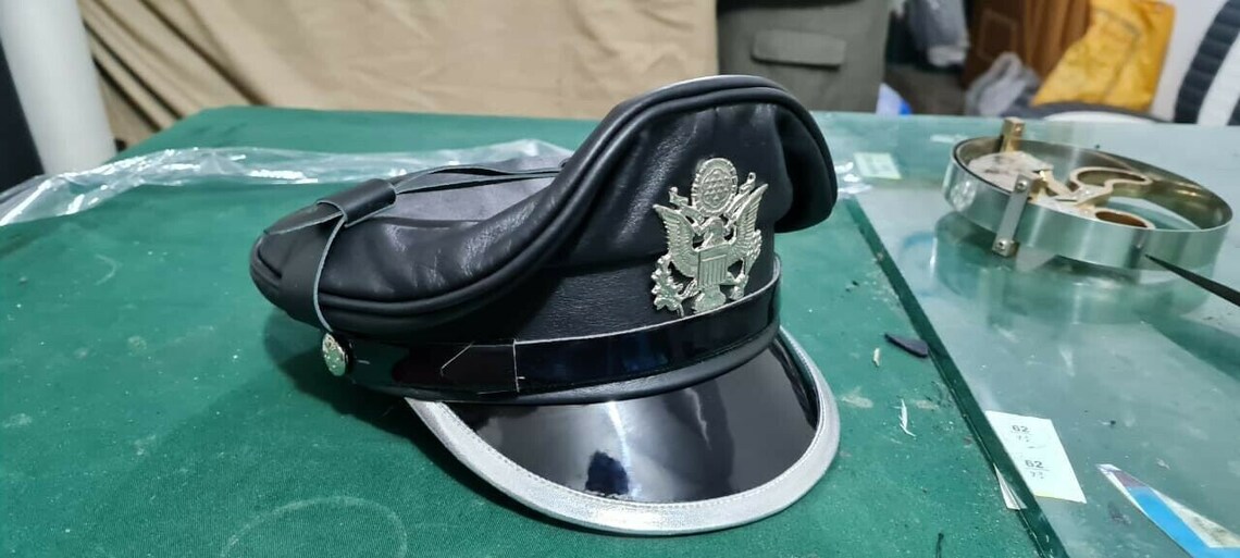 Men's Italian Leather Black Army Muir Cap Biker Peaked Etsy