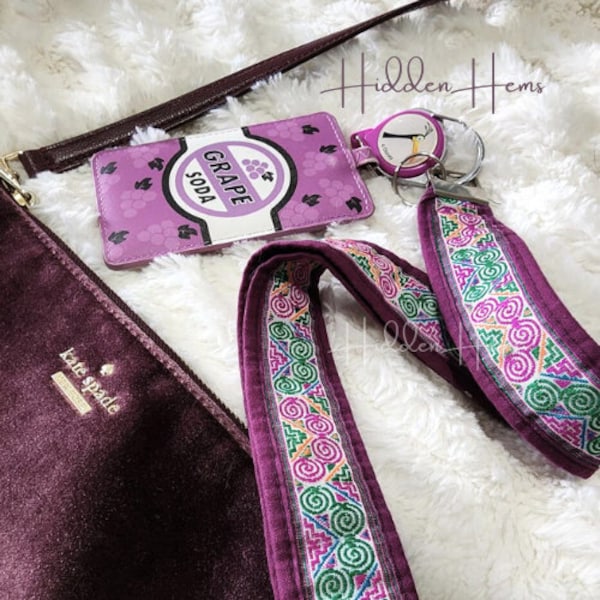 Hmong Lanyard, Purple, Handmade key fob, Wristlet, Lanyard, Key chain holder, Embroidered landyard,  keychain with Hmong design,