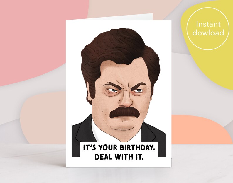 Ron Swanson Birthday Card Printable Funny Greeting Card Parks Etsy 