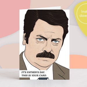 Cartão de Dia dos Pais de Ron Swanson para download. Cartão engraçado de Dia dos Pais de Parks and Recreation.