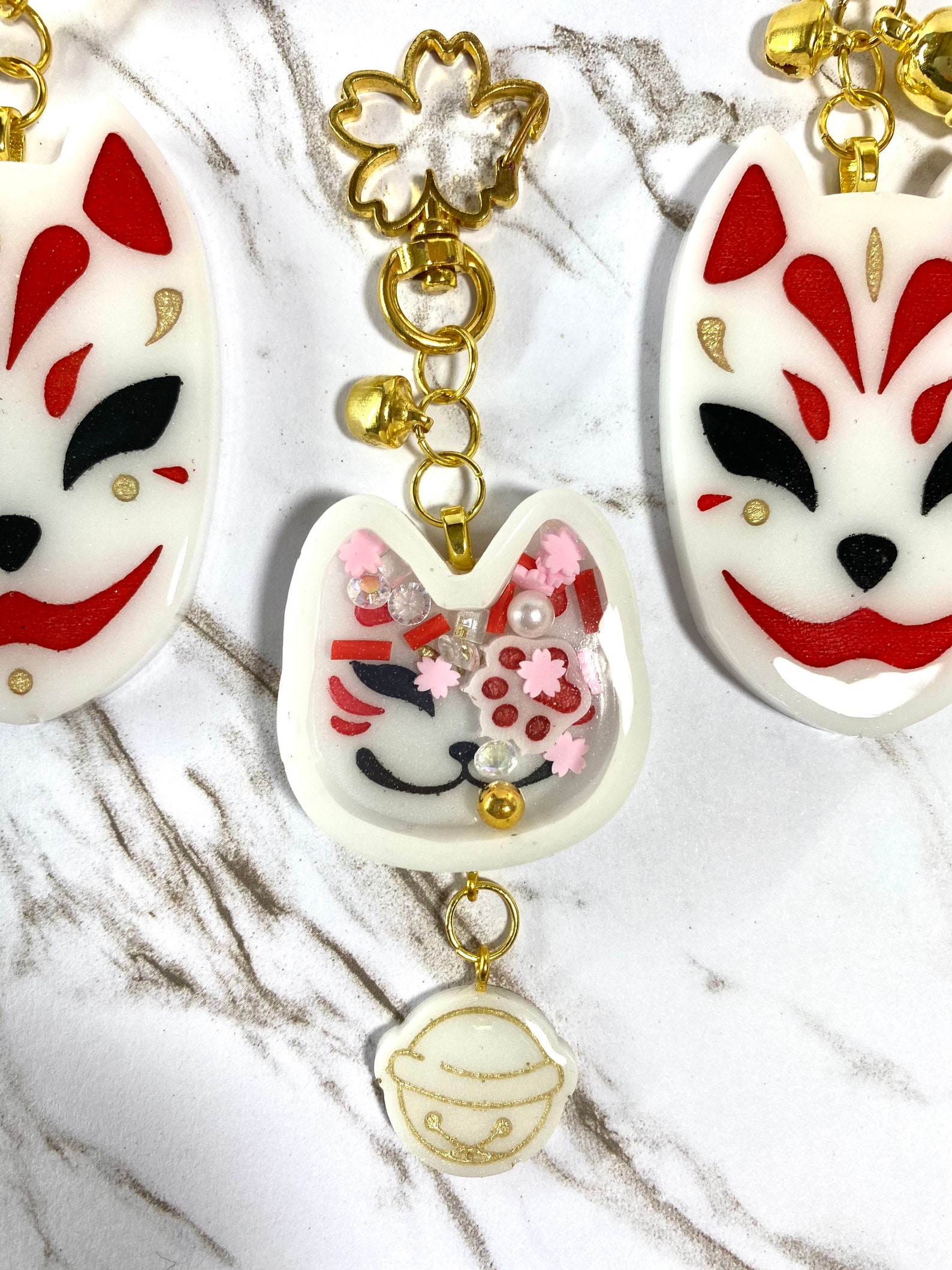 Classic Kitsune Resin Keychain. Resin Shaker Charm. Kitsune. Etsy