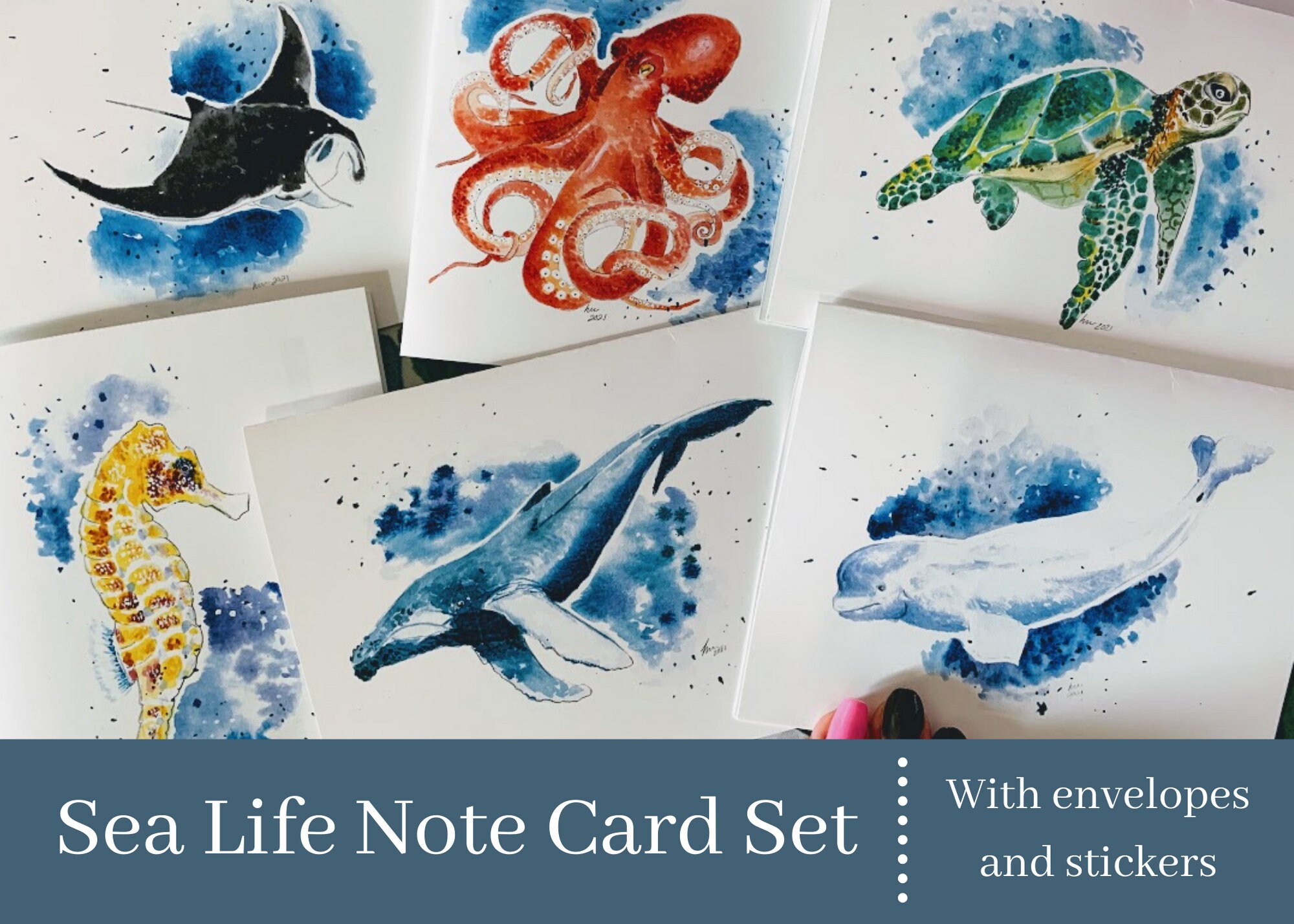 Sea Life Note Sea Life Note Card Set Set of 6 with envelopes with - Etsy.de
