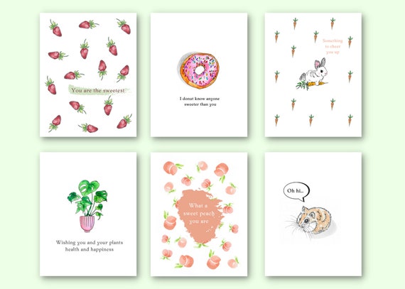 Cute Watercolor Cards, With Envelopes, Minimal Card Set 