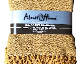 Herringbone chevron pattern cotton throws with fringes (Mustard)