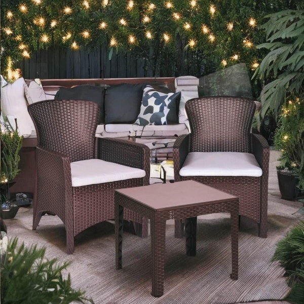 Patio Sofa Chair Coversation set (2 Chairs with cushions and Centre Coffee Table with glass top)