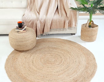 Handmade Braided Jute round rugs (Natural)