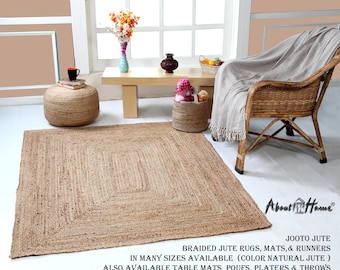 Natural Jute fibre Handmade Braided rectangular rugs