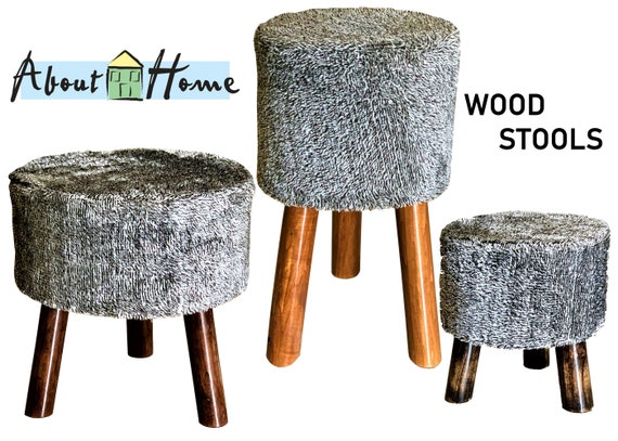 Soft Faux Fur 3 Legged Wooden Stools Etsy UK