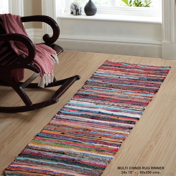 Handmade multi-colored hallway cotton runner rug