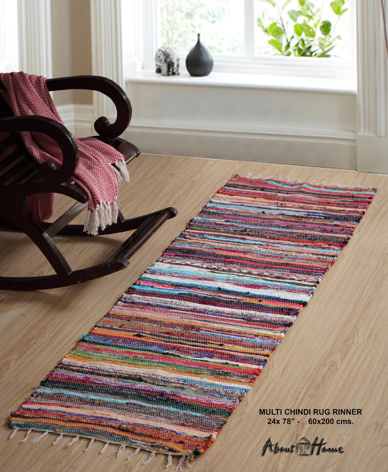 Handmade multicolored hallway cotton runner rug Etsy