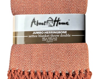 Herringbone chevron pattern cotton throws with fringes (PEACH)