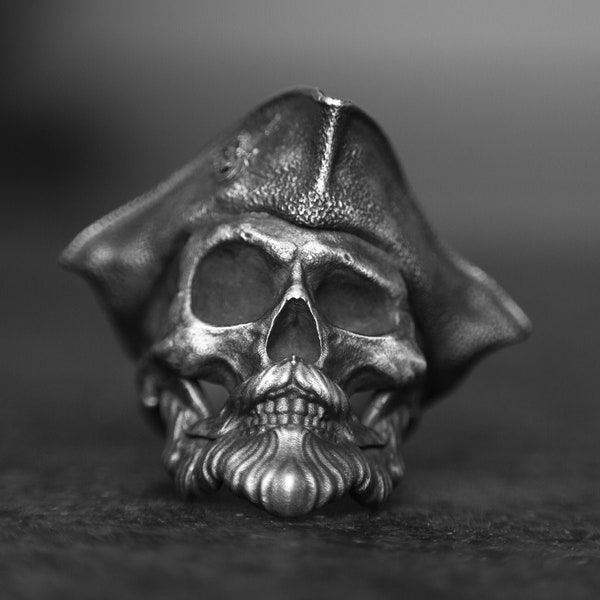 Bague en argent tête de mort de pirate, bagues en argent 925 faites main, bague de motard, bijoux bague tête de mort gothique, jonc en argent massif, uniquement pour le pouce, cadeau mari