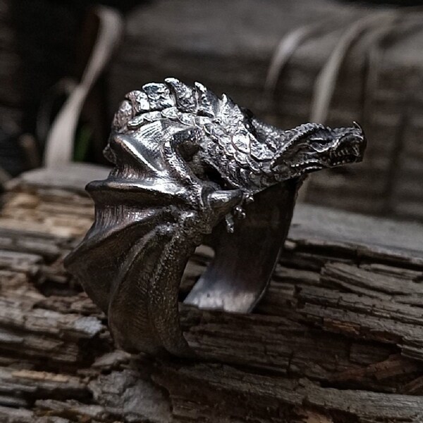 Dragon Head Ring for Men, 925 Sterling Silver, Vikings Dragon Ring, Celtic Vintage Engraved Dragon Ring Jewelry, Antique Ring Bands for Men