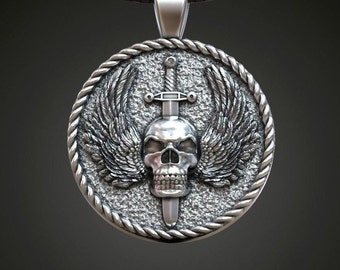 Pendentif crâne ailes épée, collier de crânes en forme de croix, collier religieux de crânes de croix, argent sterling 925, bijoux gothiques, cadeau d'amis