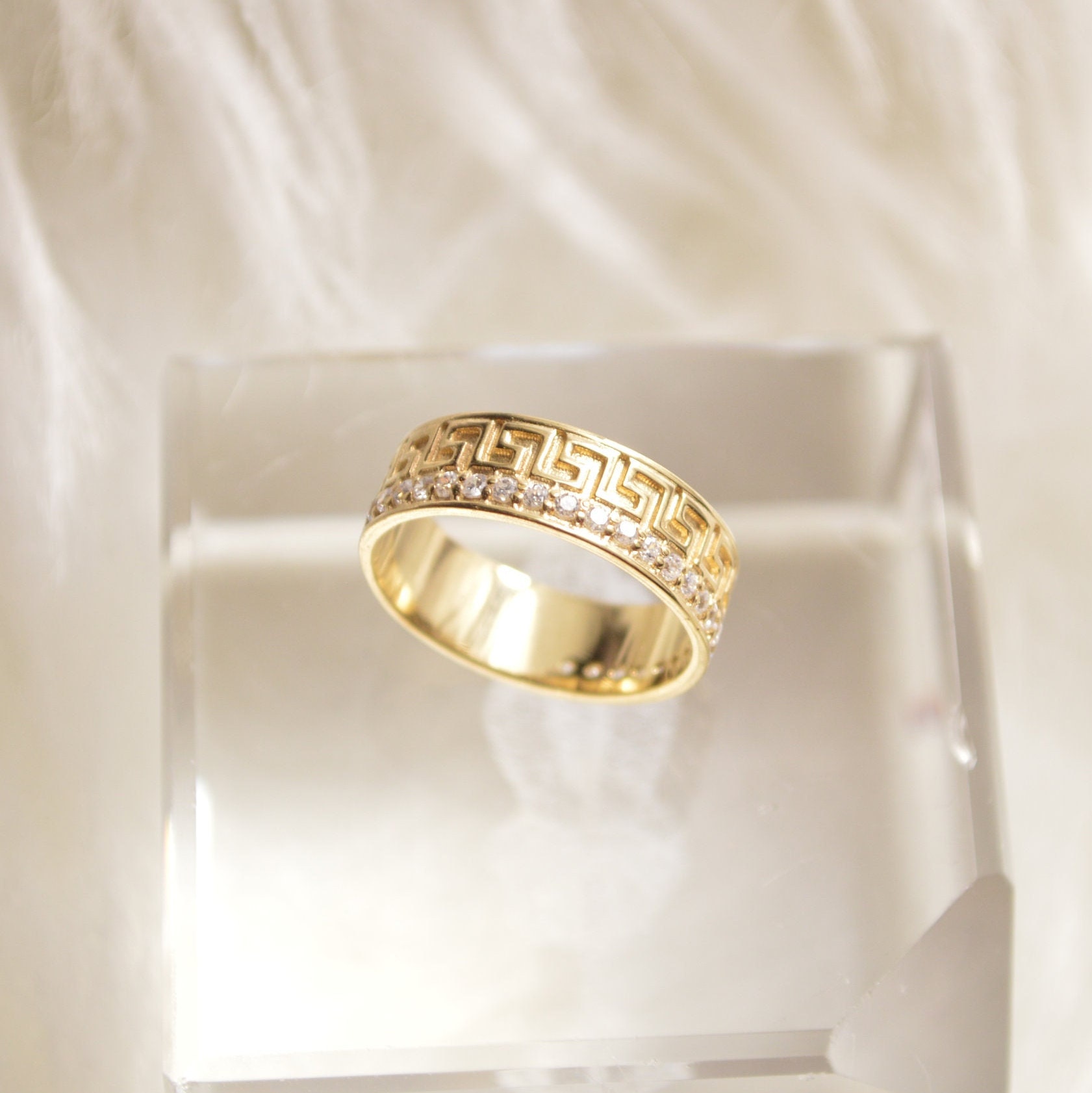 14ct Yellow Gold Greek Key Ring - Veronica's Jewellery
