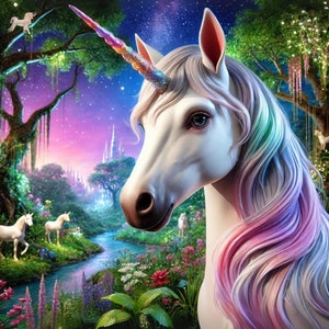 Printable Magical Unicorn Painting-Digital Download Canvas Paper-PNG, Jpg, SVG, PDF-Nursery Decor, Kids&#39; Room Art, Party Decorations 16x20