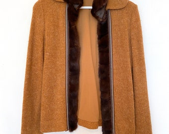 Vintage Boho, Miu Miu Fall Kawaii Open Front Cardigan with Fur Trim Size: One