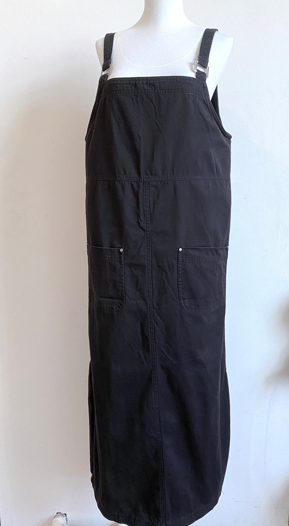 Vintage Oversized Black Cotton Apron Dress - image 1