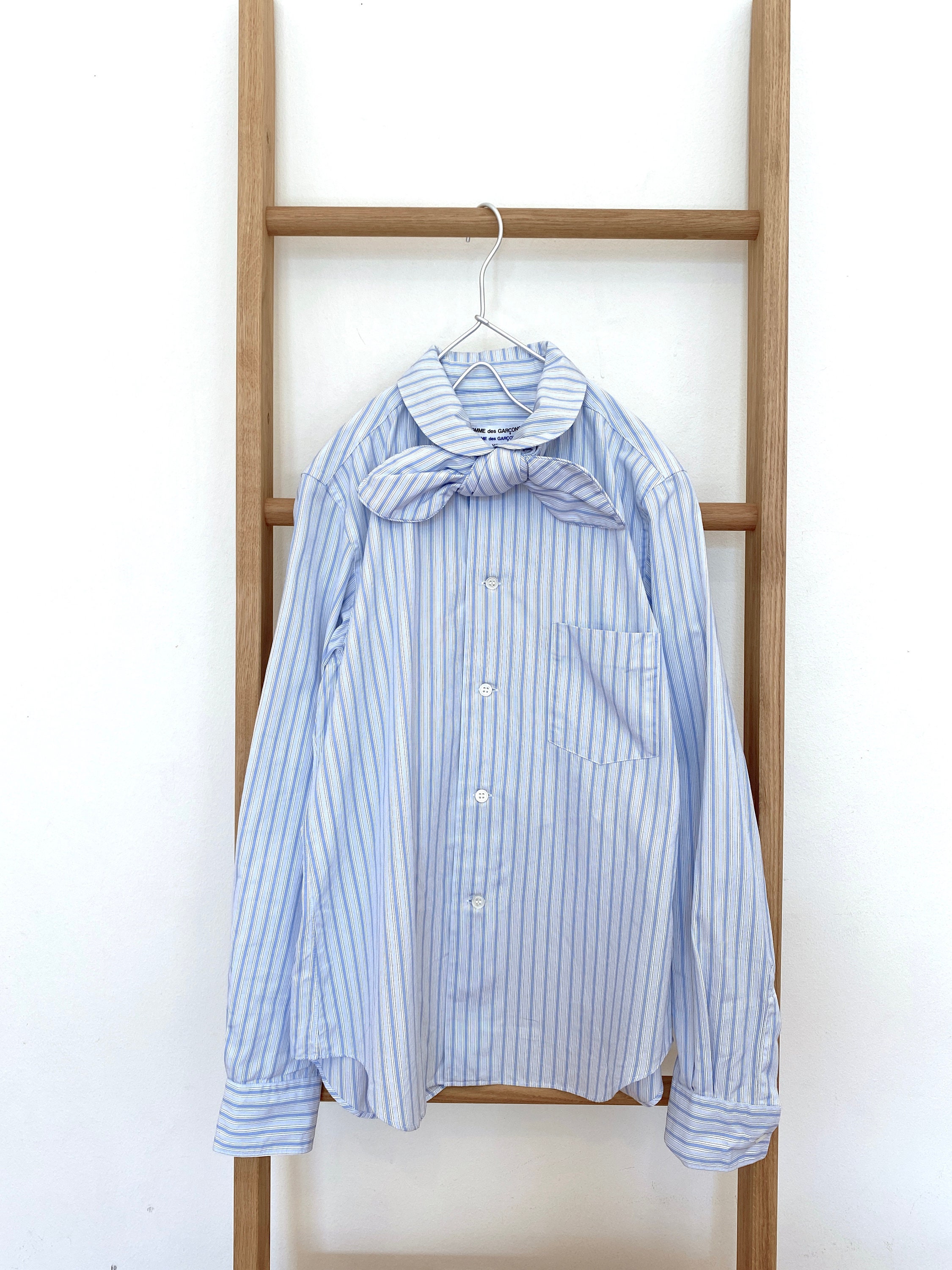 Vintage Comme Des Garcons Blue Stripe Shirt With Bow Tie, Size XS