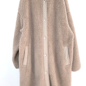 Vintage Fleece Oversized Coat, Minimalist bear Size: XL