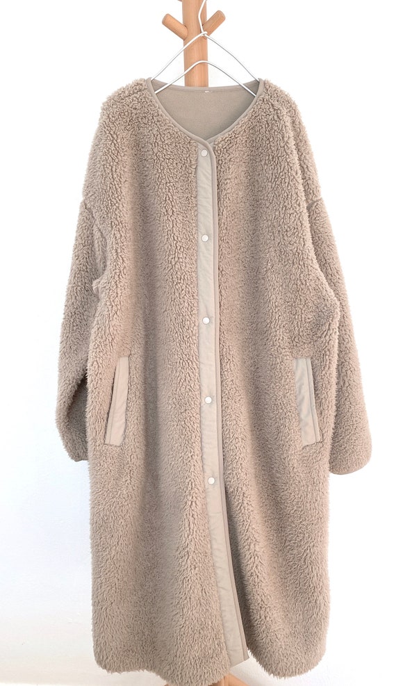 Vintage Fleece Oversized Coat, Minimalist bear Siz