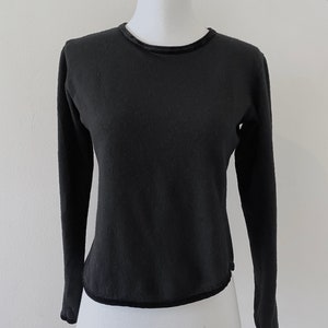 Yohji Yamamoto mainline simple black wool long sleeve top, asymmetrical pile hem, YOHJI YAMAMOTO, Vintage slim top Size:3