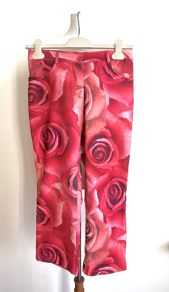 Vintage Rose Retro, Y2K, Rave Cropped Pants Size:… - image 1