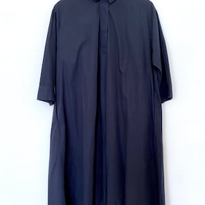 Minimalist oversized classy navy dress, Button down flared dress Size: M