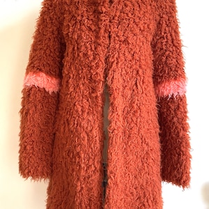 SHRIMPS Terra-cotta pink stripe faux fur Coat Size: XS