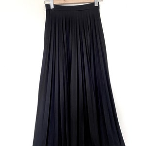 Vintage Long Pleats Black Skirt, Polyester black Skirt